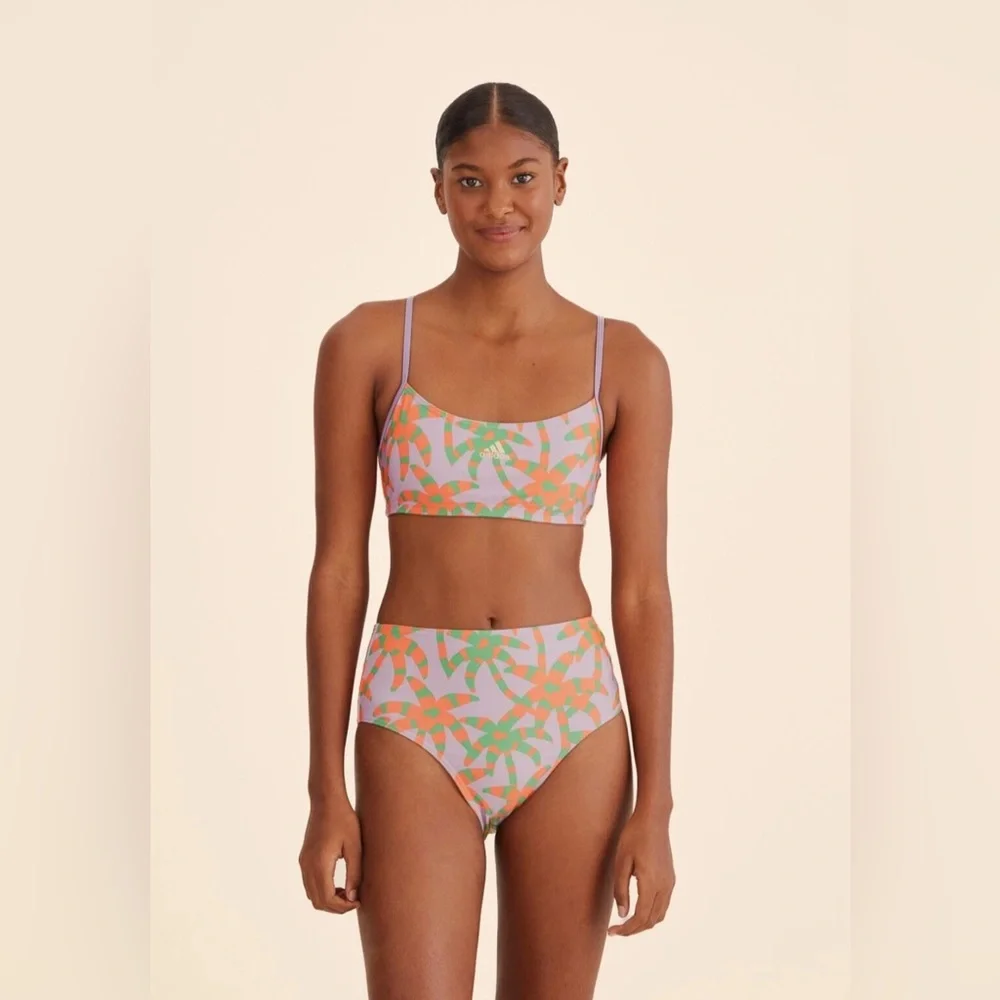 Farm Rio x Adidas Palm Tree High Waist Bikini Bottoms size medium NWT - Picture 2 of 11